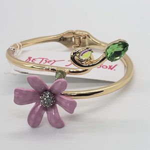 Betsey Johnson Flower Golden Hinged Bangle Bracelet